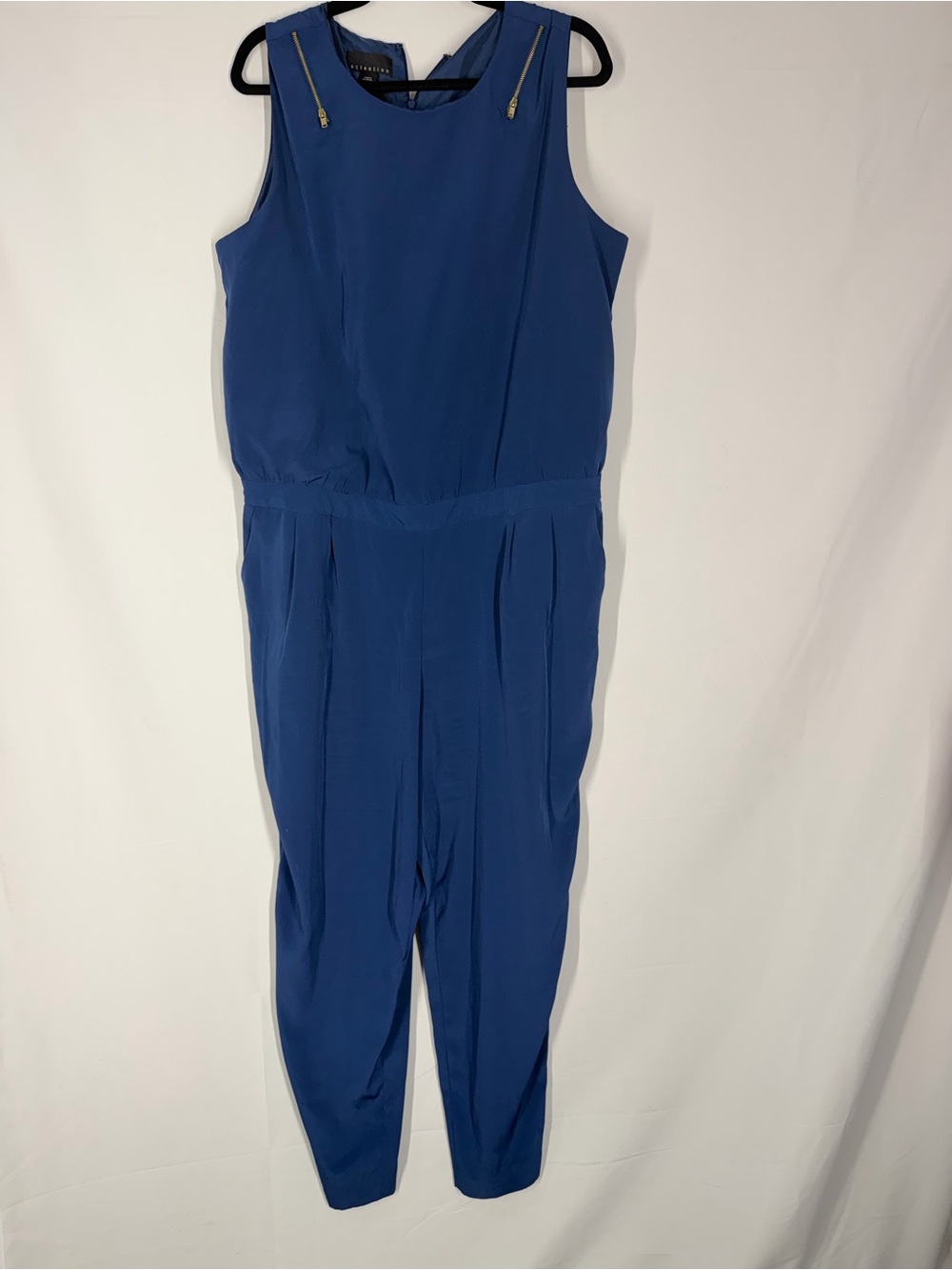 attention Cobalt Blue Sleeveless Jumpsuit with Gold Zippers